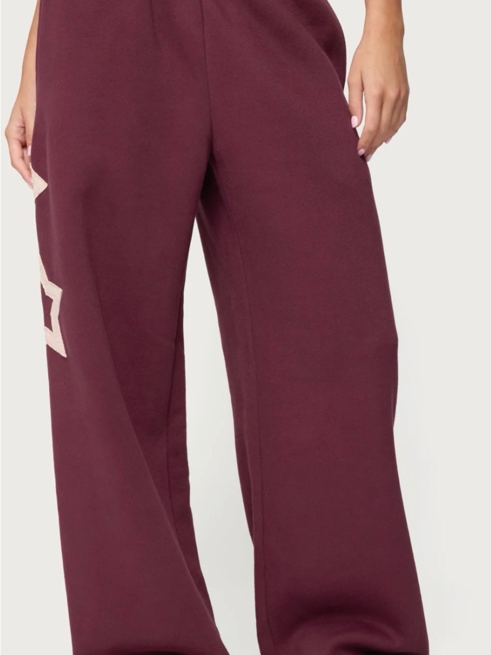 Edikted Maroon Wide-Leg Pants with Contrast Side Star